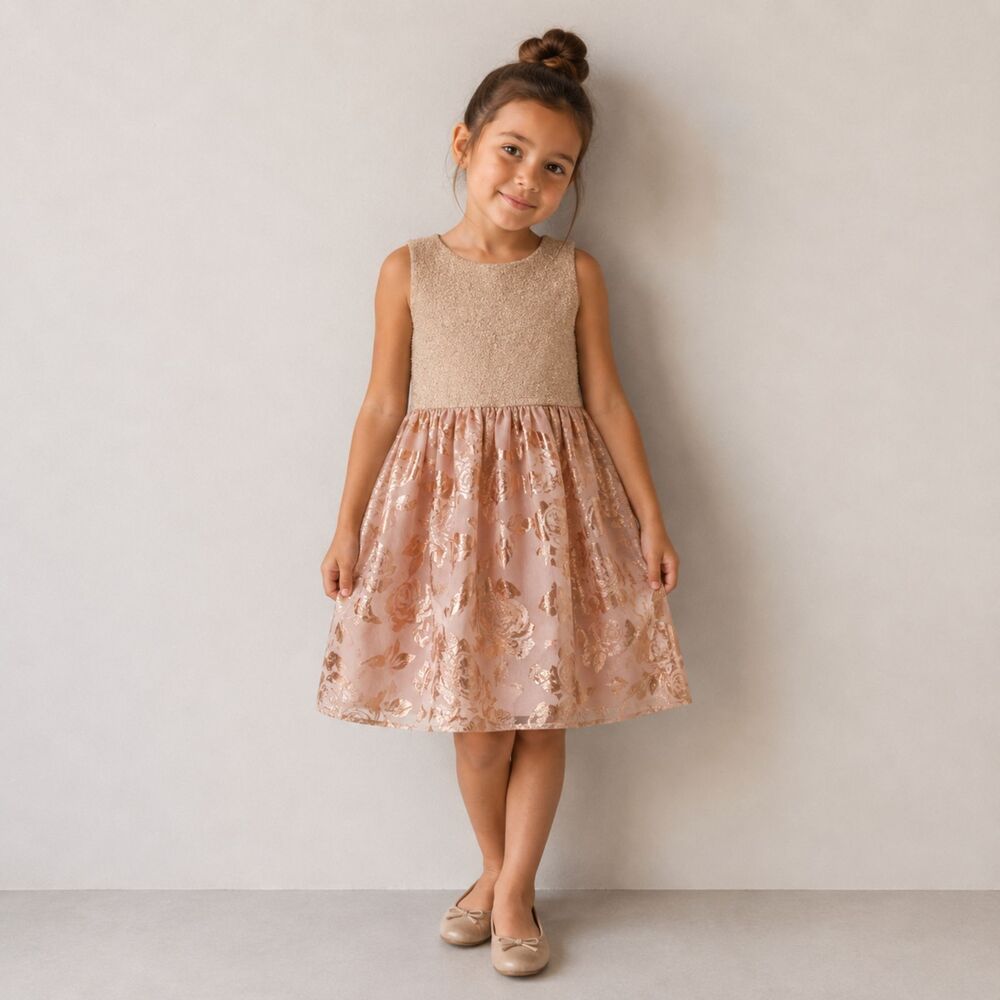 Childrens Place Girls  Sleeveless Floral Dress Shimmer Party  Peach Size 14